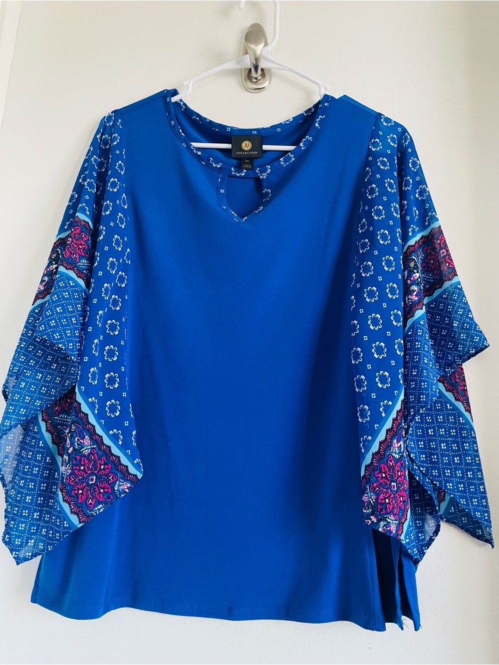 JM Collection Royal Blue Flutter Sleeve Tunic with Pink Accents